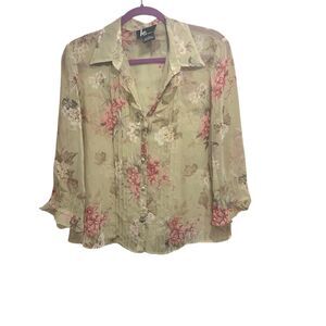 KS Collection Womens Vintage Sheer Delicate Romantic Button Up Top 14 Coquette